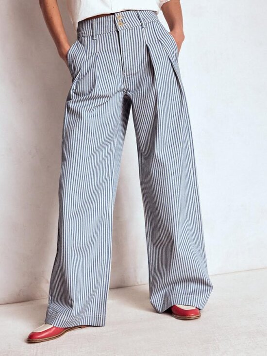 Boden Pants - BODEN Brompton Wide leg Trousers Blue Stripe